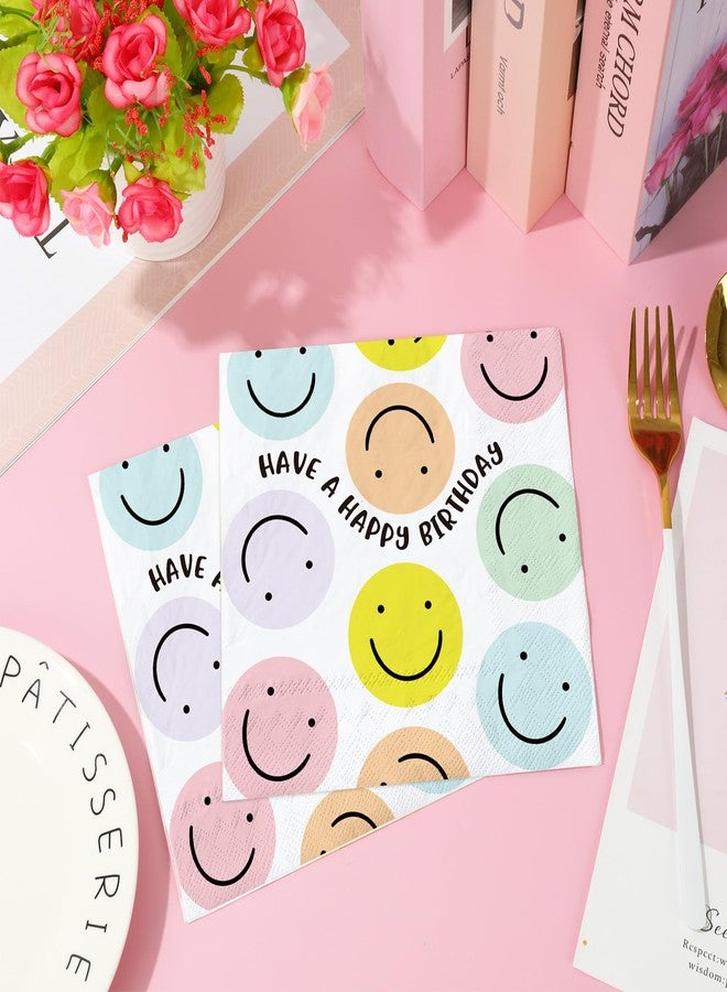 وولاين مجموعة مناديل حفلات مبتسمة من والين، 80 قطعة، 6.5 بوصة، مناديل عيد ميلاد سعيد للاستخدام مرة واحدة، مناديل عشاء بألوان الباستيل، مناديل غداء مرحة، لوازم حفلات، ديكور طاولة - Image 3